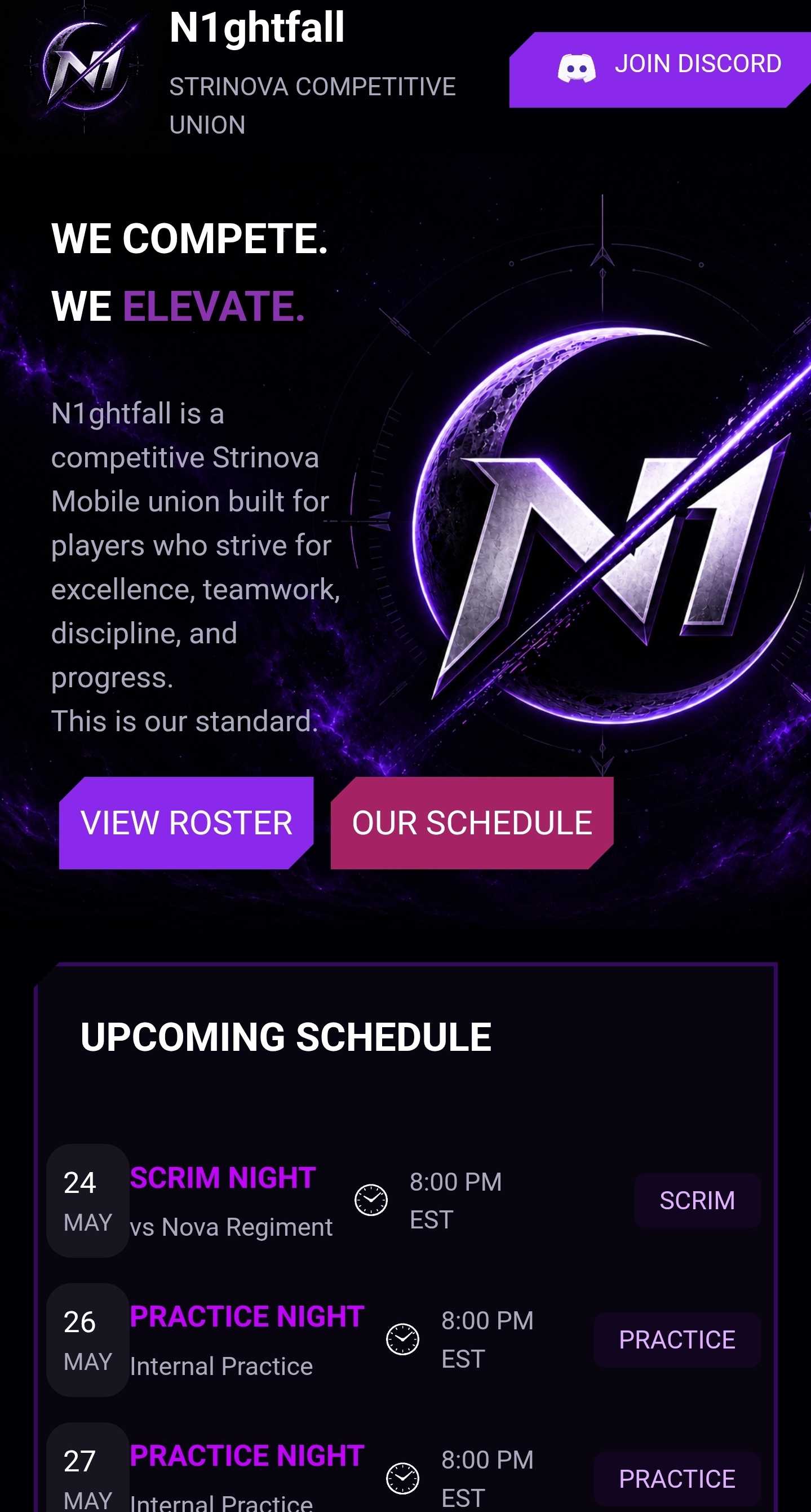 Image of the n1ghtfall community homepage