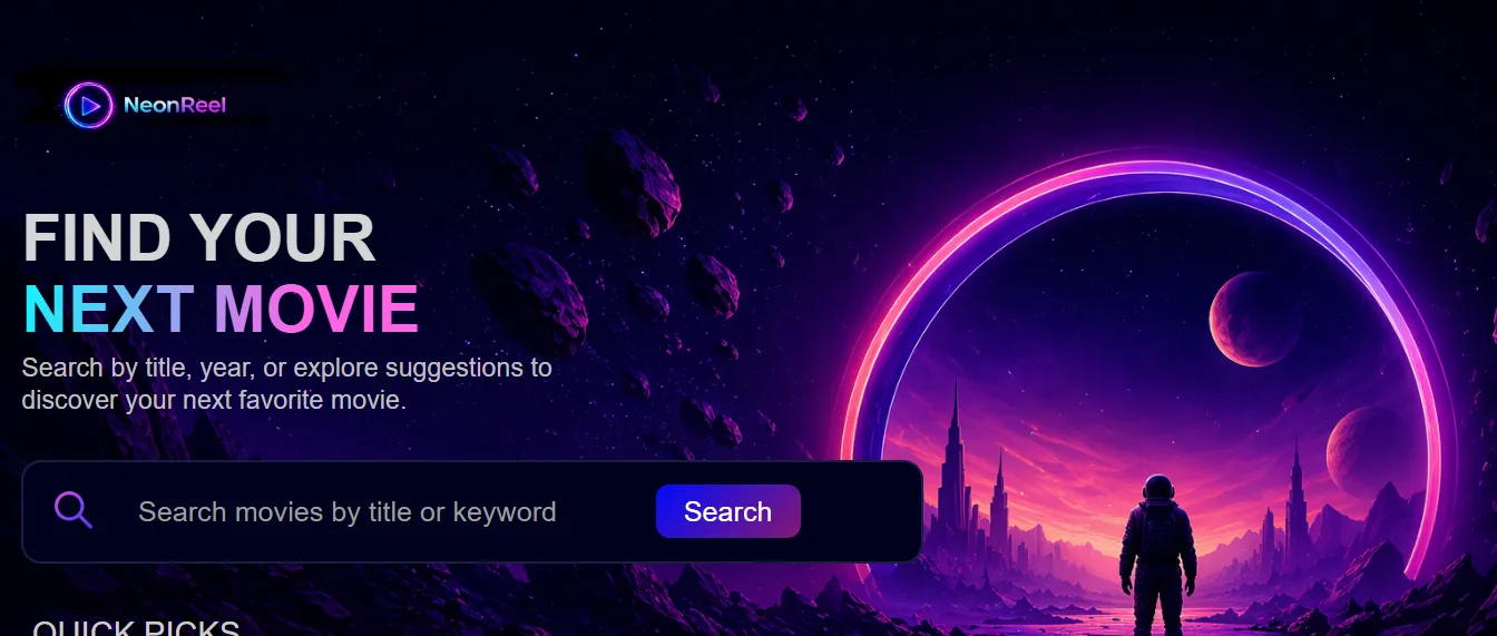Image of the Neon Reel homepage