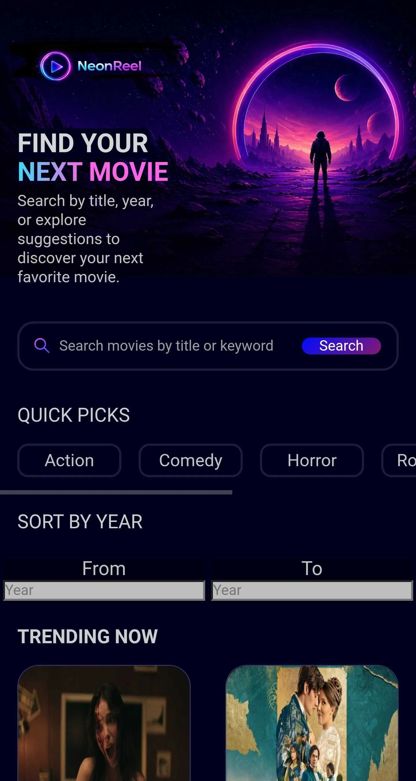 Image of the Neon Reel homepage