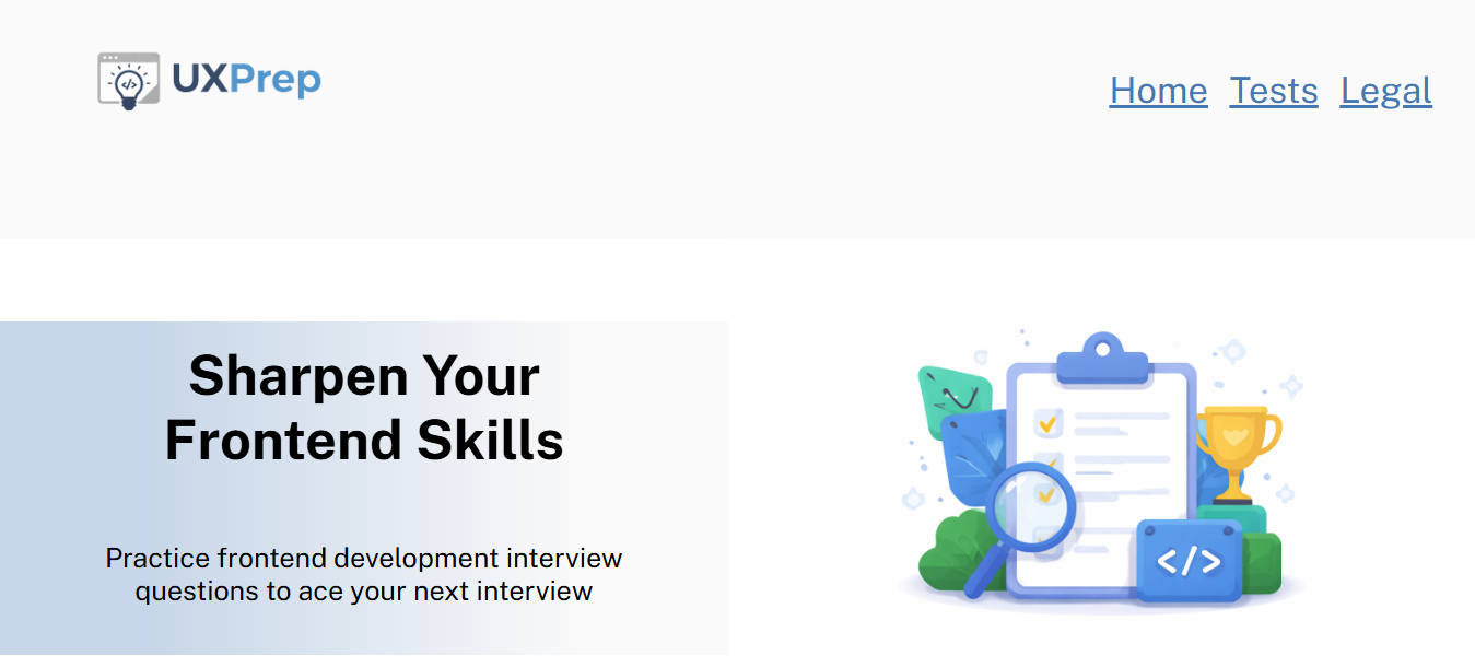 Image of the UXPrep homepage
