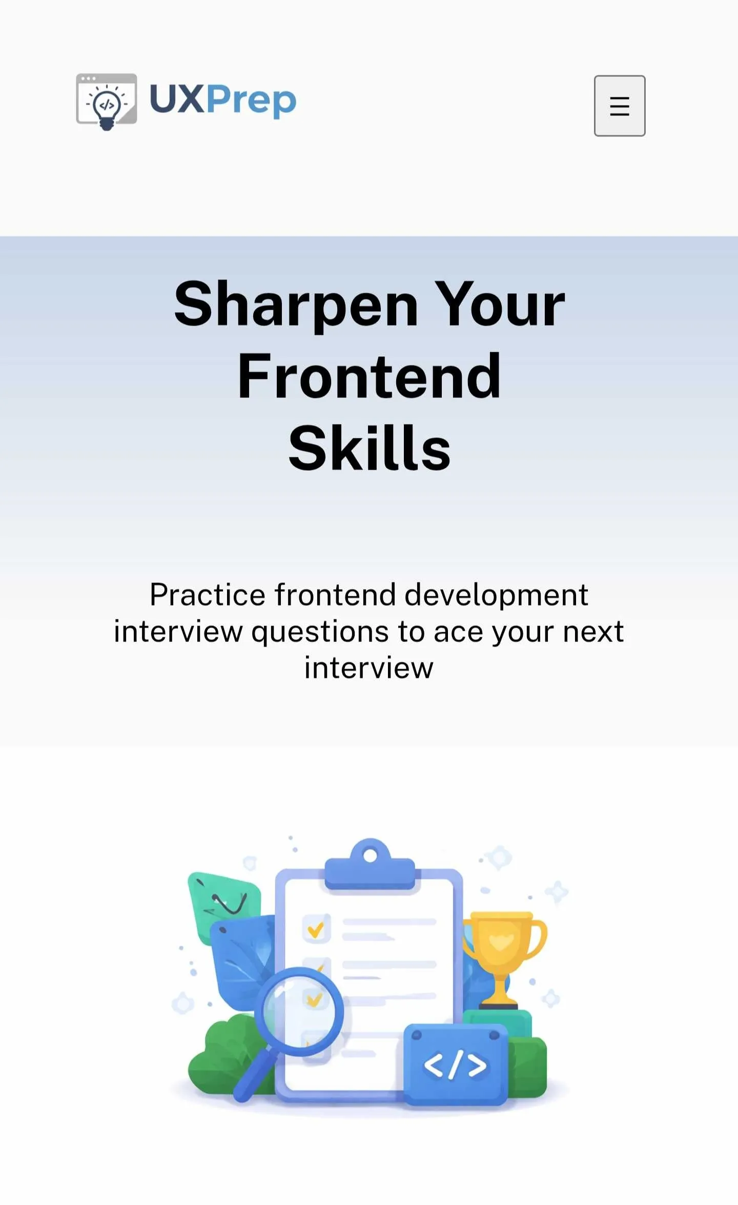 Image of the UXPrep homepage